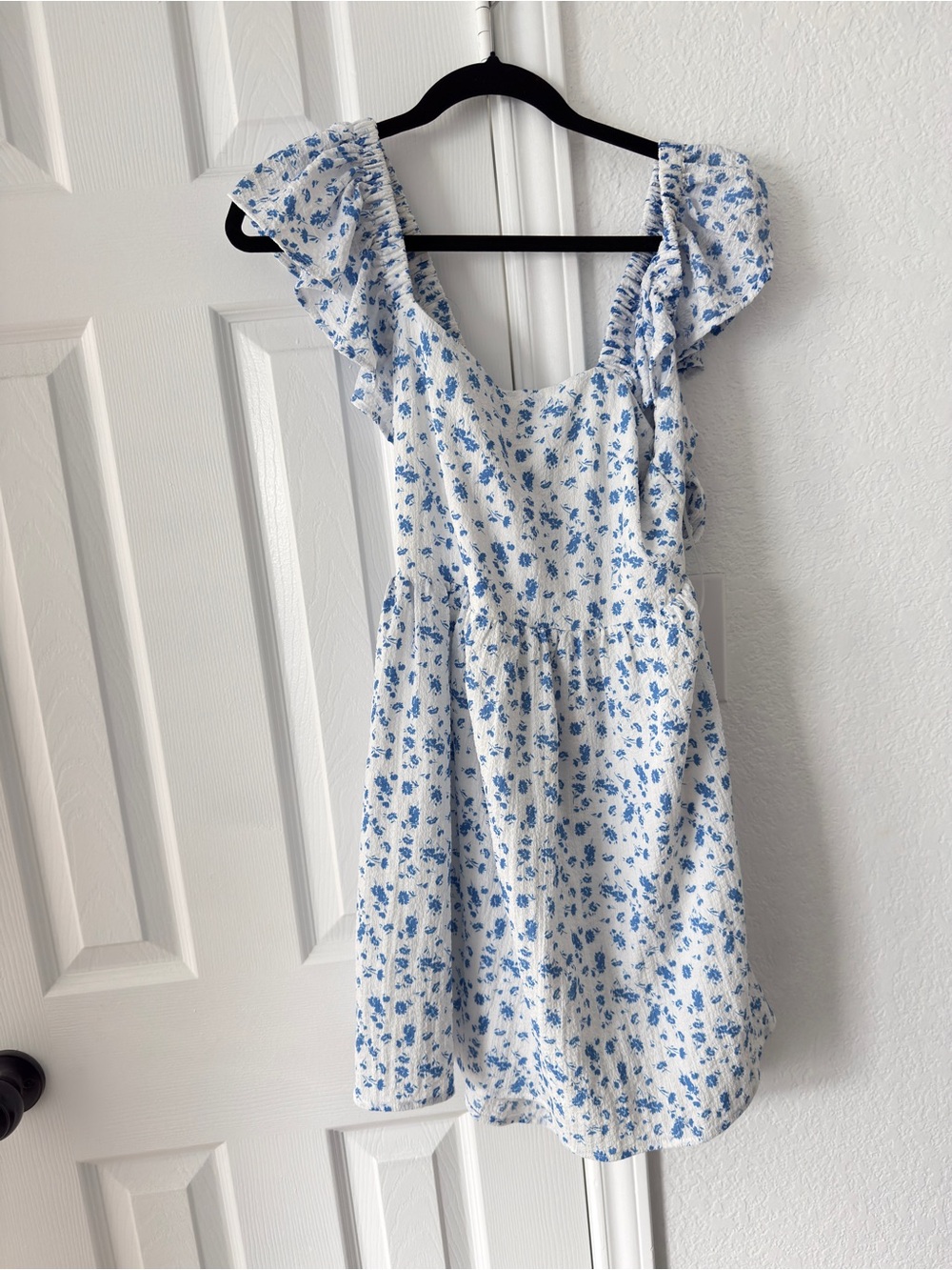 Francesca's Collections White Mini Dress with Blue Floral Print